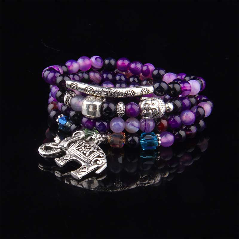 Wear FengShui Natural Agate Elephant Buddha Hope Bracelet