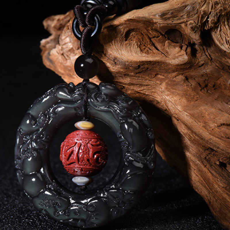 Wear FengShui FengShui Natural Rainbow Obsidian PiXiu Cinnabar Healing Necklace Pendant