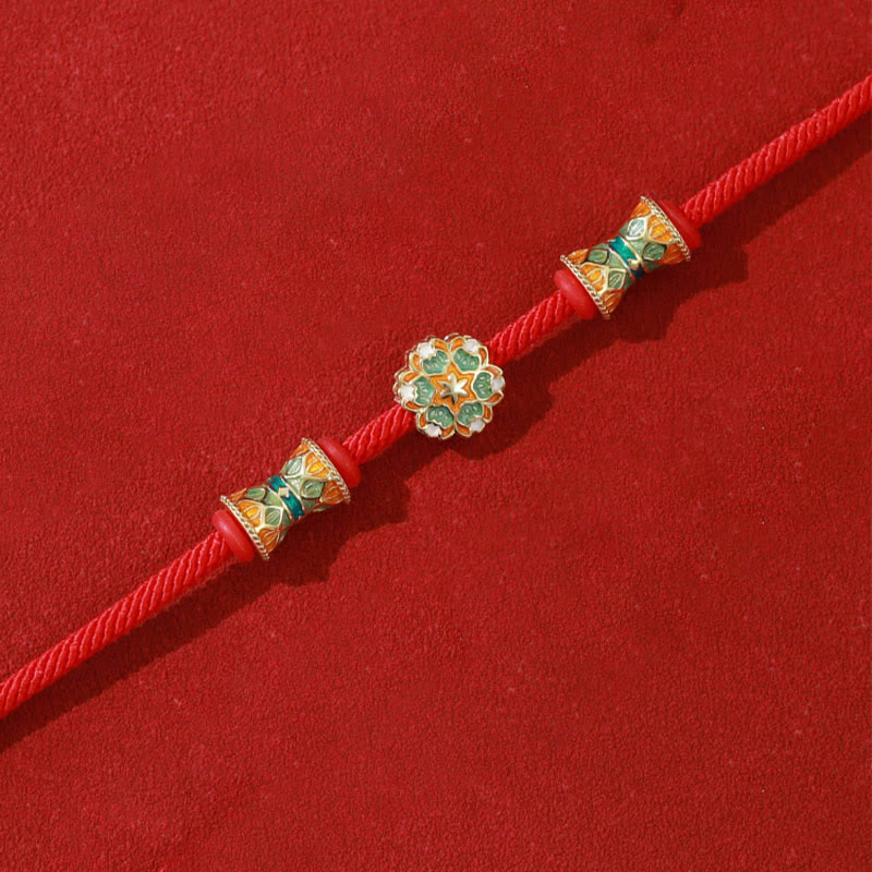 Wear FengShui Dunhuang 925 Sterling Silver Lotus Drum New Beginning Red Rope Bracelet