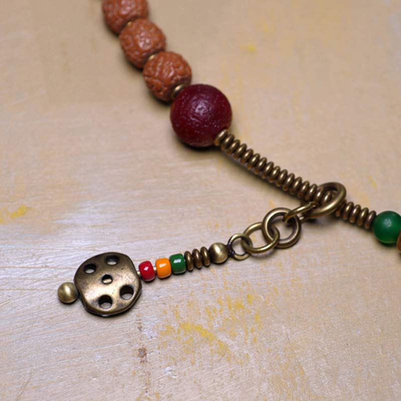 Wear FengShui 108 Mala Rudraksha Beads Bodhi Seed Dzi Bead Luck Auspiciousness Tassel Bracelet