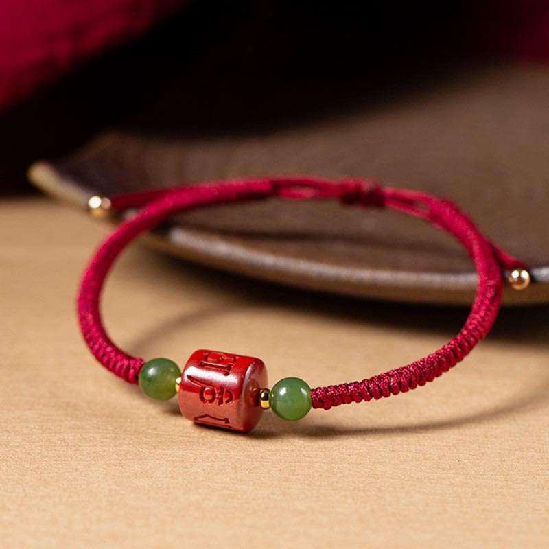 Wear FengShui Tibetan Cinnabar Om Mani Padme Hum Engraved Blessing Braided Rope Bracelet