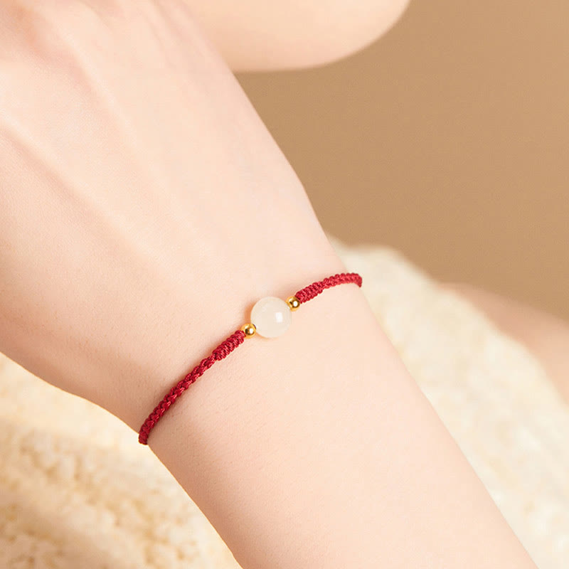 Wear FengShui Handcrafted Round Jade Lucky Bead Prosperity Braided Bracelet