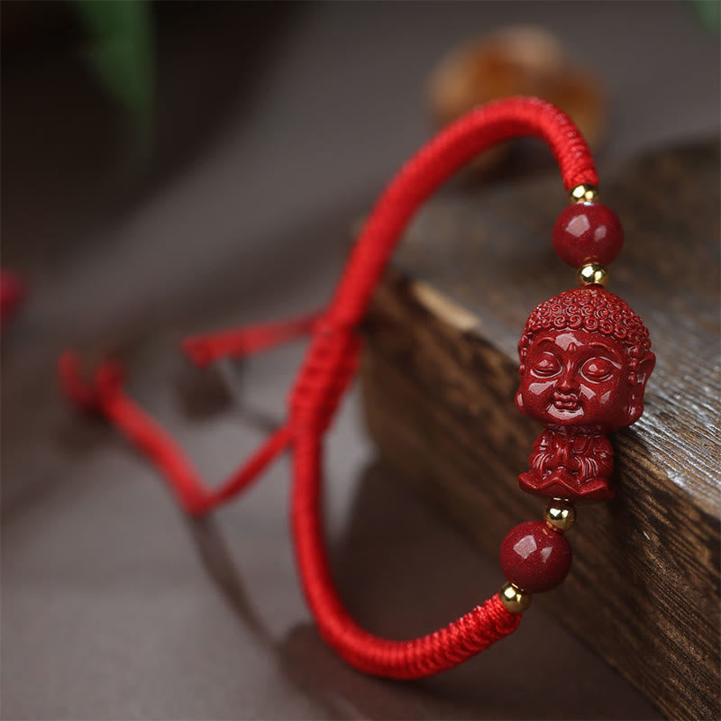 Wear FengShui Chinese Zodiac Natal Buddha Cinnabar Amulet Blessing String Bracelet