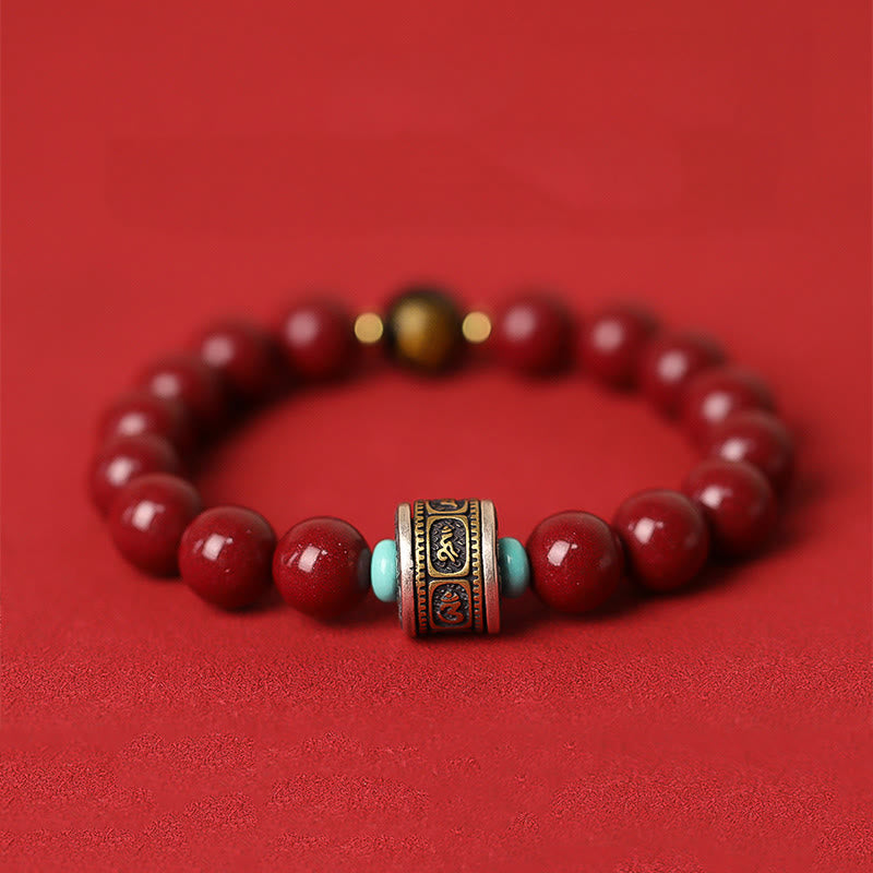 Wear FengShui 925 Sterling Silver Chinese Zodiac Natal Buddha Cinnabar Om Mani Padme Hum Calm Bracelet