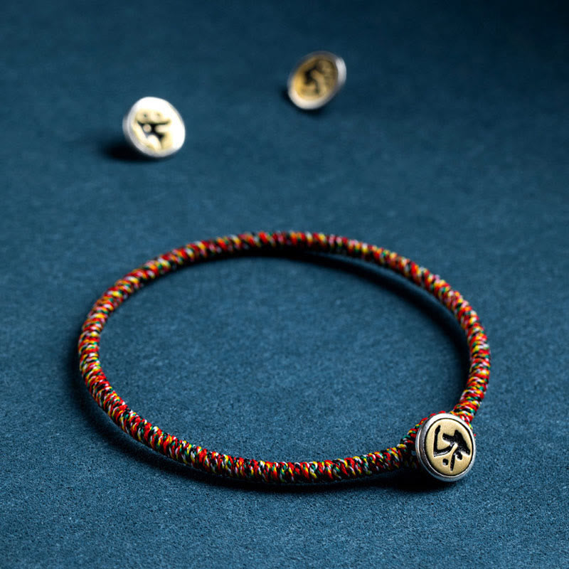 Wear FengShui Handmade 925 Sterling Silver Chinese Zodiac Natal Buddha Protection Colorful Rope Bracelet