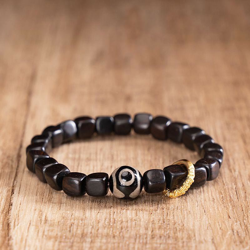 Wear FengShui Tibetan Ebony Wood Dzi Bead Balance Calm Bracelet