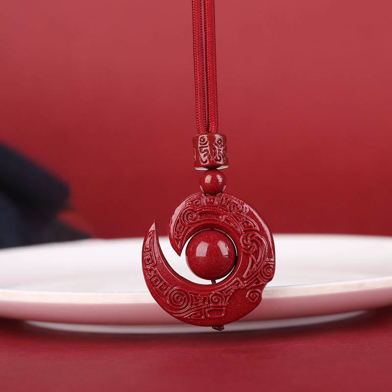 Wear FengShui One's Luck Improves Design Patern Natural Cinnabar Concentration Necklace Pendant