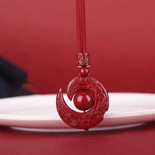 Wear FengShui One's Luck Improves Design Patern Natural Cinnabar Concentration Necklace Pendant