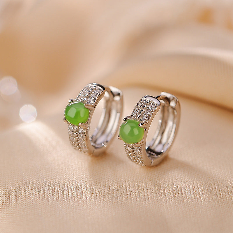 Wear FengShui 925 Sterling Silver Round Cyan Jade Success Stud Earrings