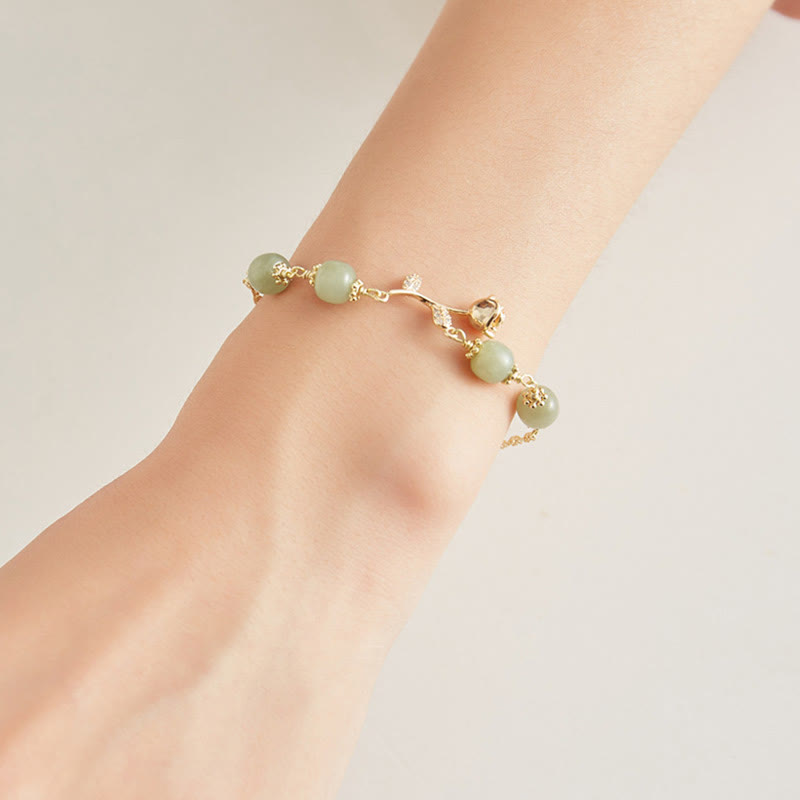 Wear FengShui 14K Gold Plated Hetian Jade Golden Rose Flower Luck Chain Bracelet