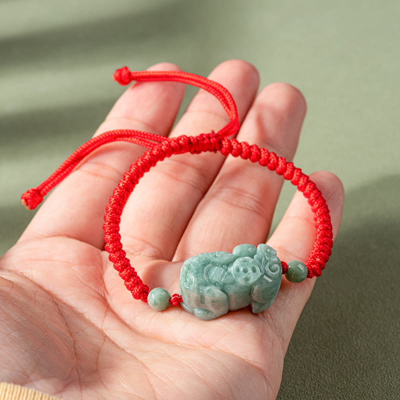 Wear FengShui Handmade Natural Jade PiXiu Protection King Kong Knot Braided String Bracelet