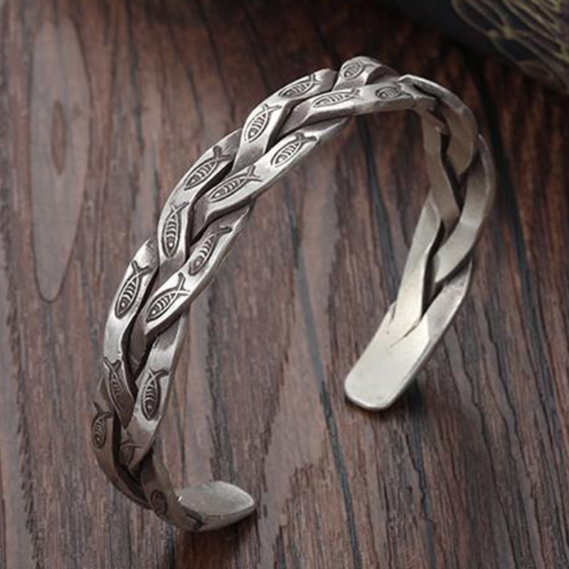 Wear FengShui Koi Fish Twisted Design Luck Wealth Cuff Bracelet Bangle