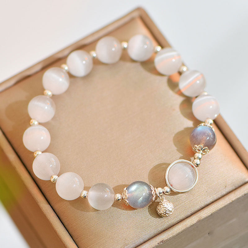 Wear FengShui 925 Sterling Silver Cat Eye Moonstone Love Support Bracelet