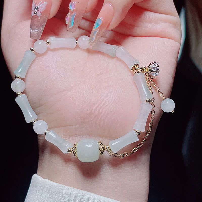 Wear FengShui Tianshan White Jade Bamboo Pattern Luck Blessing Bracelet