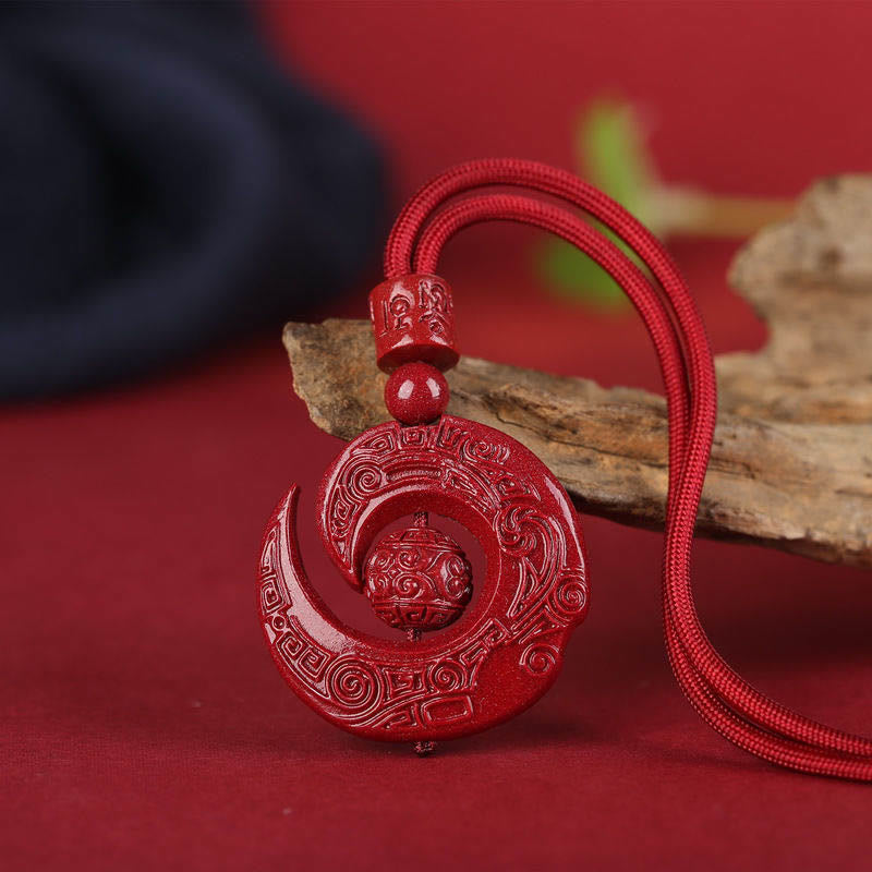 Wear FengShui One's Luck Improves Design Patern Natural Cinnabar Concentration Necklace Pendant
