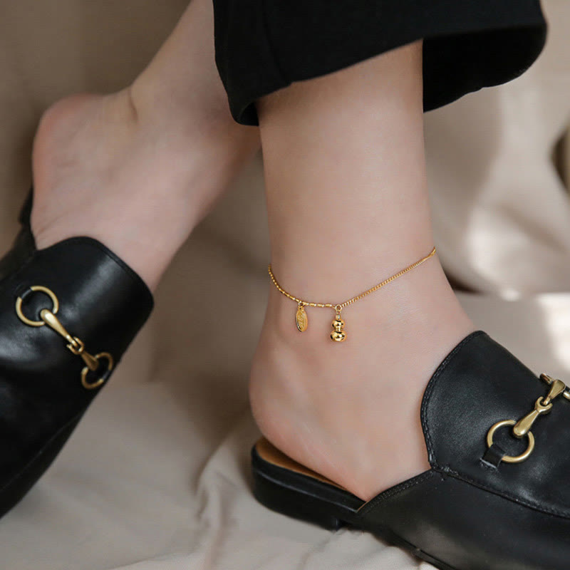 Wear FengShui 18k Gold Plated Copper Lucky Gourd Design Wealth Buckle Anklet