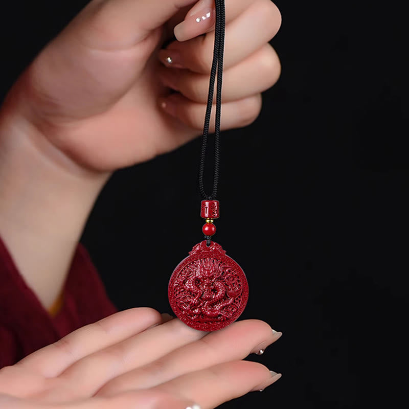 Wear FengShui Year of the Dragon Natural Cinnabar Dragon Protection Necklace Pendant