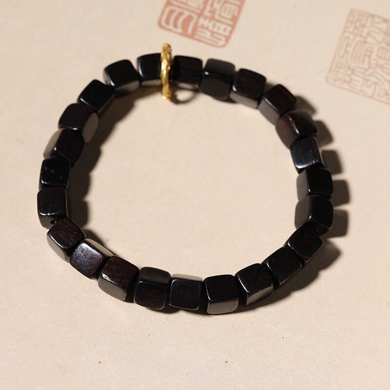 Wear FengShui Tibetan Ebony Wood Square Beads Peace Calm Bracelet