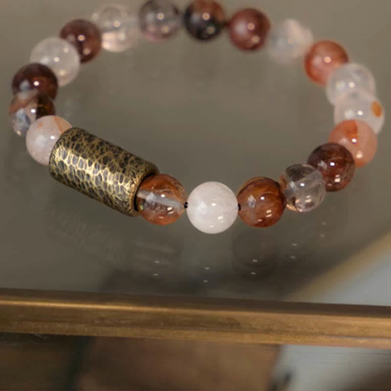 Wear FengShui White Crystal Red Hematoid Quartz Gold Rutilated Quartz Purple Phantom Protection Bracelet