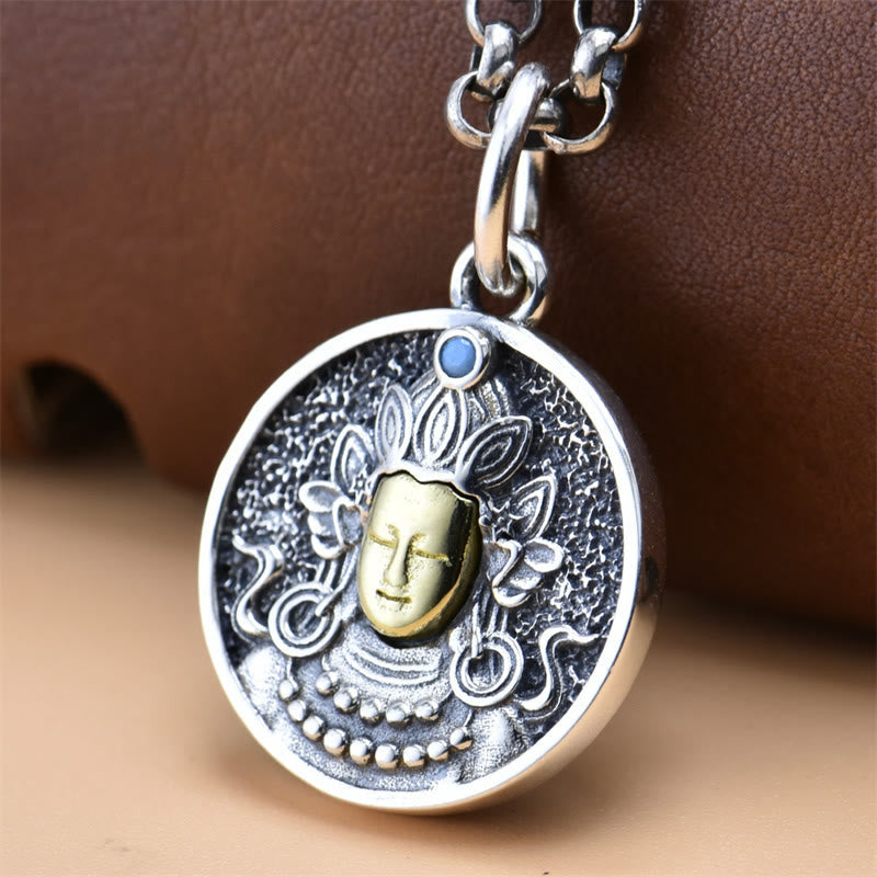 Wear FengShui 925 Sterling Silver Green Tara Double Dorje Vajra Protection Necklace Pendant