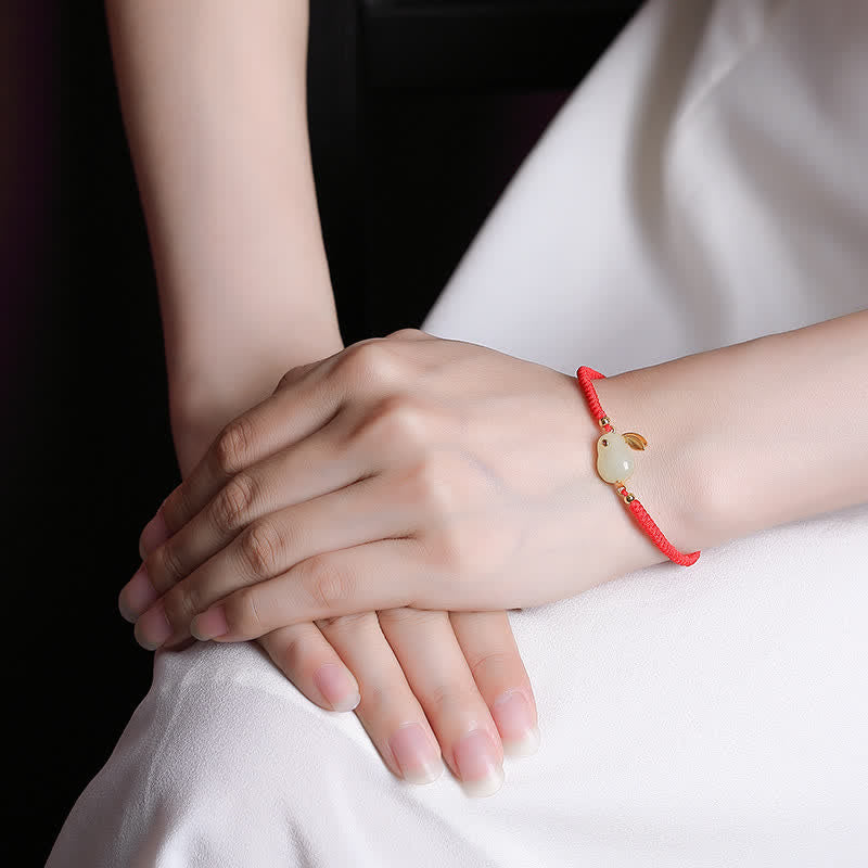Wear FengShui 925 Sterling Silver Year of the Rabbit Hetian White Jade Luck Red String Protection Bracelet