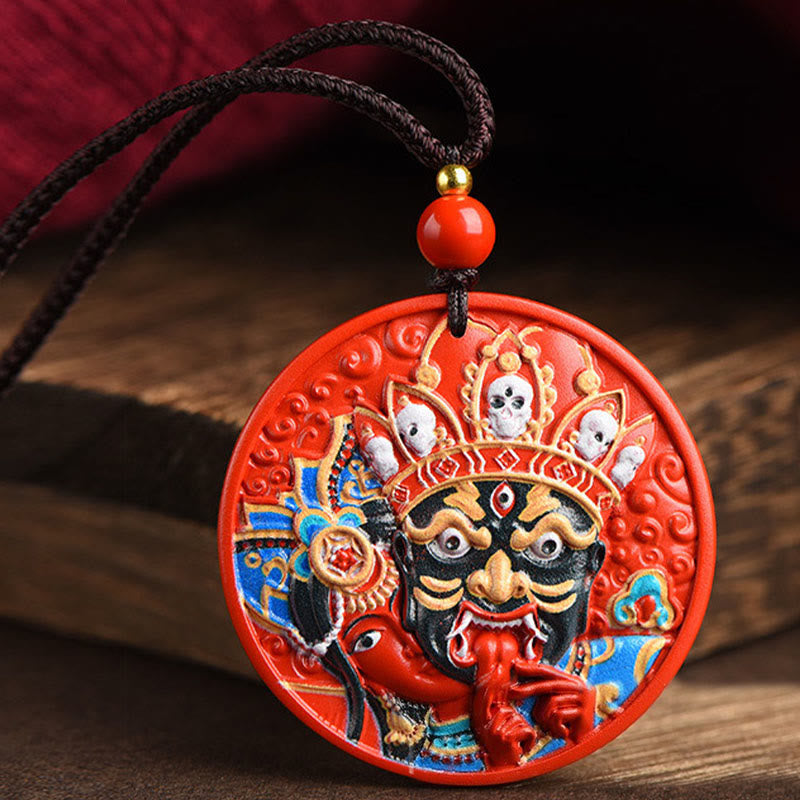 Wear FengShui Zakiram Goddess of Wealth Painted Cinnabar Blessing Necklace Pendant