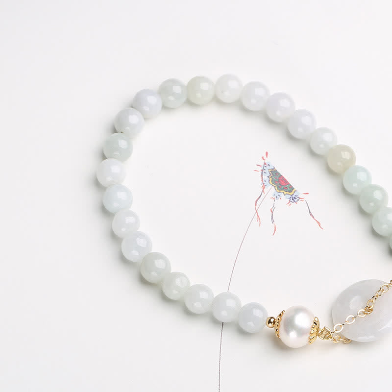 Wear FengShui Natural Jade Pearl Peace Buckle Prosperity Luck Bracelet