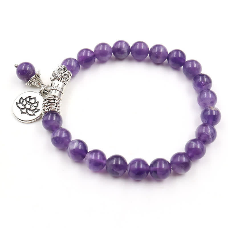 Wear FengShui Amethyst Crystal Lotus Healing Balance Bracelet