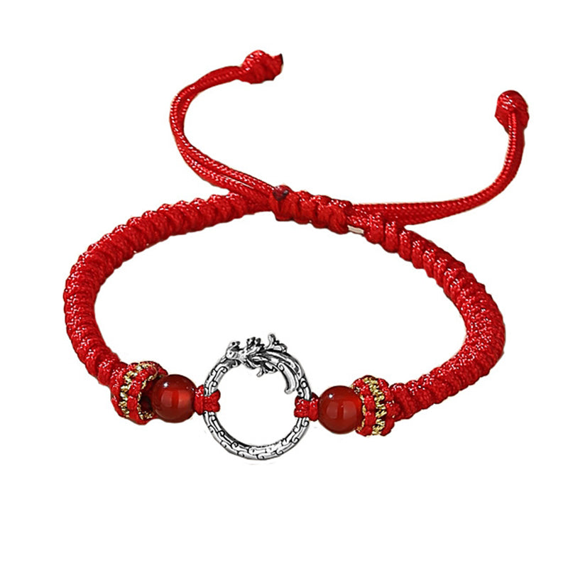 Wear FengShui Handmade 925 Sterling Silver Year of the Dragon Phoenix Peace Buckle Luck Couple Bracelet