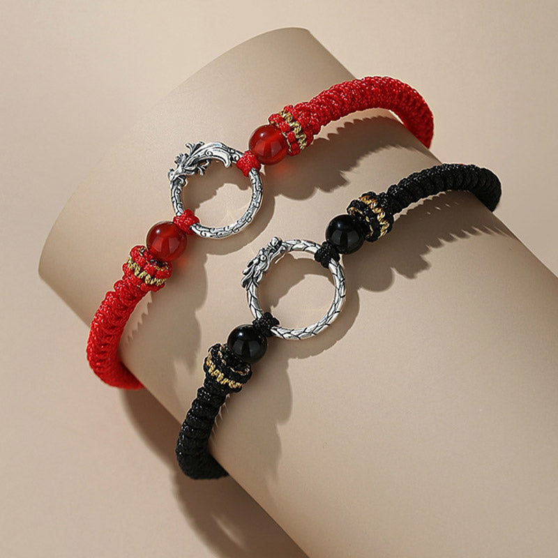 Wear FengShui Handmade 925 Sterling Silver Year of the Dragon Phoenix Peace Buckle Luck Couple Bracelet