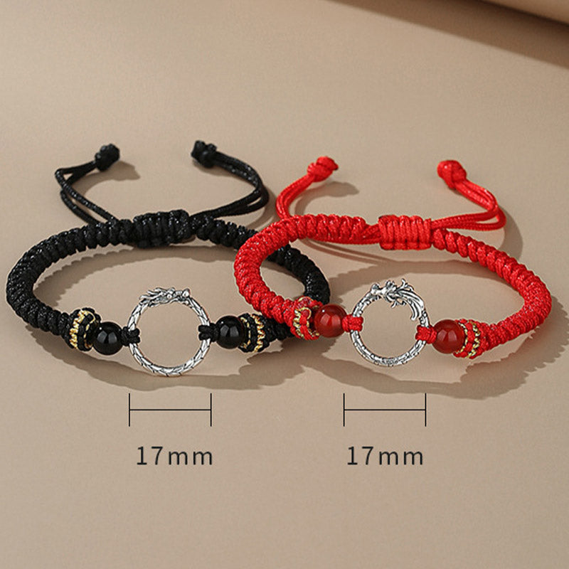 Wear FengShui Handmade 925 Sterling Silver Year of the Dragon Phoenix Peace Buckle Luck Couple Bracelet
