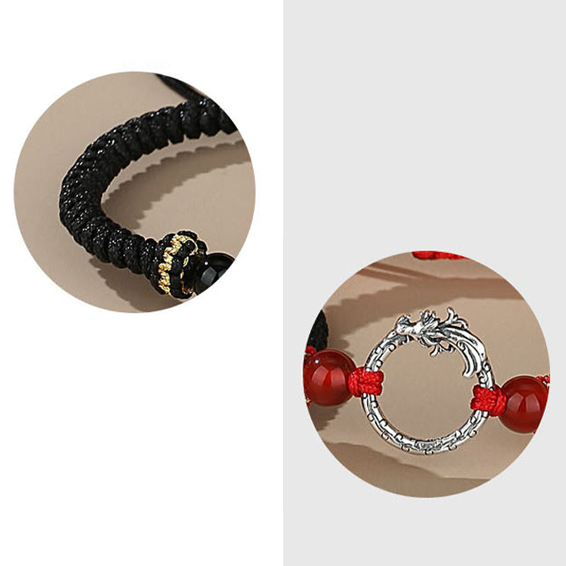 Wear FengShui Handmade 925 Sterling Silver Year of the Dragon Phoenix Peace Buckle Luck Couple Bracelet