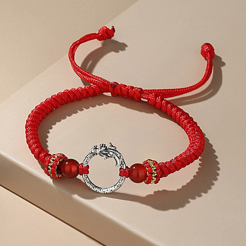 Wear FengShui Handmade 925 Sterling Silver Year of the Dragon Phoenix Peace Buckle Luck Couple Bracelet