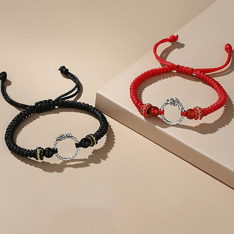Wear FengShui Handmade 925 Sterling Silver Year of the Dragon Phoenix Peace Buckle Luck Couple Bracelet