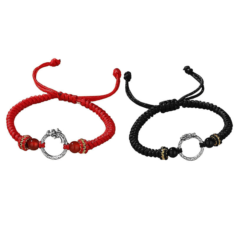 Wear FengShui Handmade 925 Sterling Silver Year of the Dragon Phoenix Peace Buckle Luck Couple Bracelet