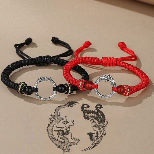 Wear FengShui Handmade 925 Sterling Silver Year of the Dragon Phoenix Peace Buckle Luck Couple Bracelet