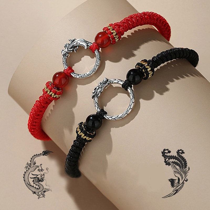 Wear FengShui Handmade 925 Sterling Silver Year of the Dragon Phoenix Peace Buckle Luck Couple Bracelet
