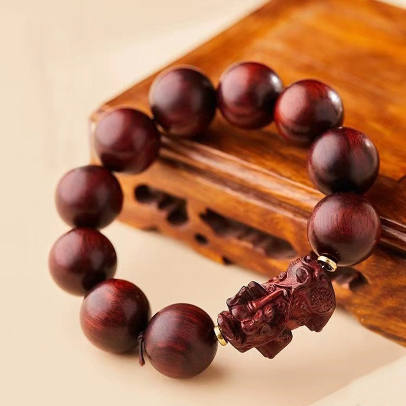 Wear FengShui Small Leaf Red Sandalwood PiXiu Protection Bracelet