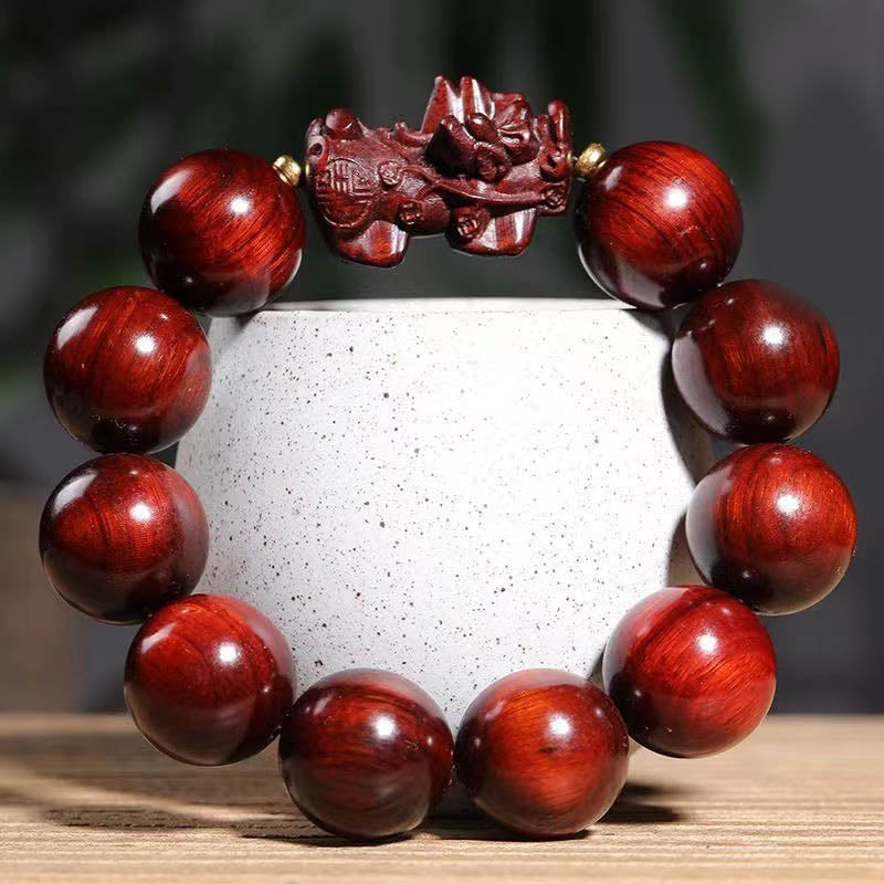 Wear FengShui Small Leaf Red Sandalwood PiXiu Protection Bracelet