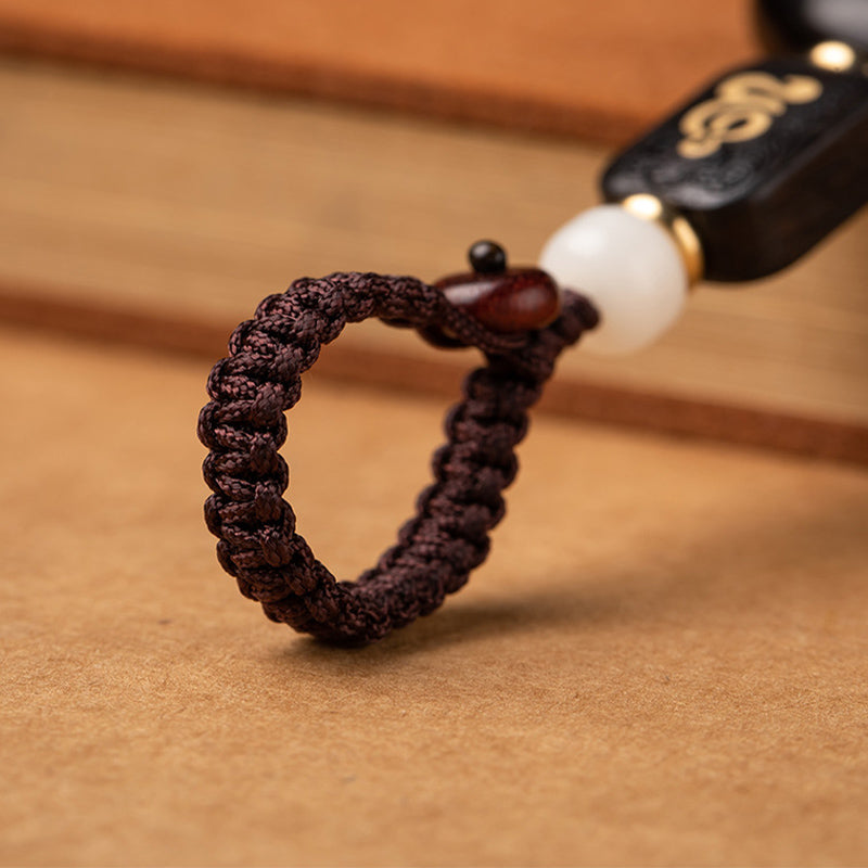 Wear FengShui Ebony Wood Bodhi Seed Lotus Enlightenment Key Chain Decoration