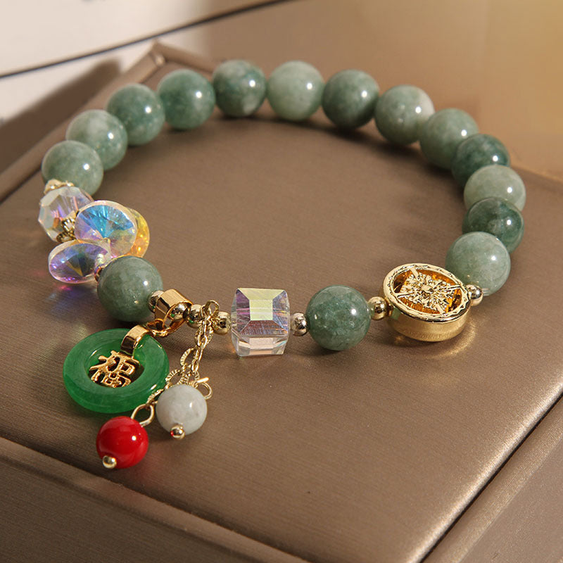 Wear FengShui Strawberry Quartz Jade Fu Character Charm Healing Bracelet