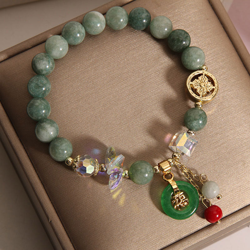 Wear FengShui Strawberry Quartz Jade Fu Character Charm Healing Bracelet