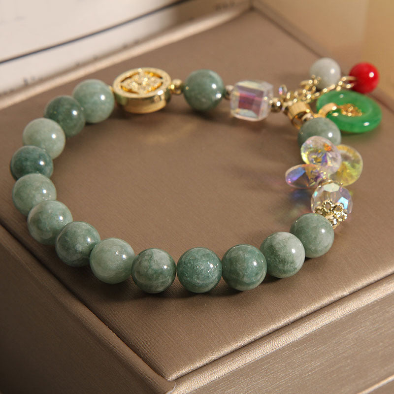 Wear FengShui Strawberry Quartz Jade Fu Character Charm Healing Bracelet