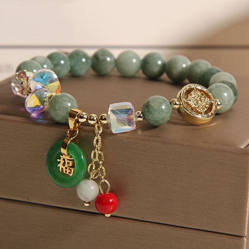 Wear FengShui Strawberry Quartz Jade Fu Character Charm Healing Bracelet