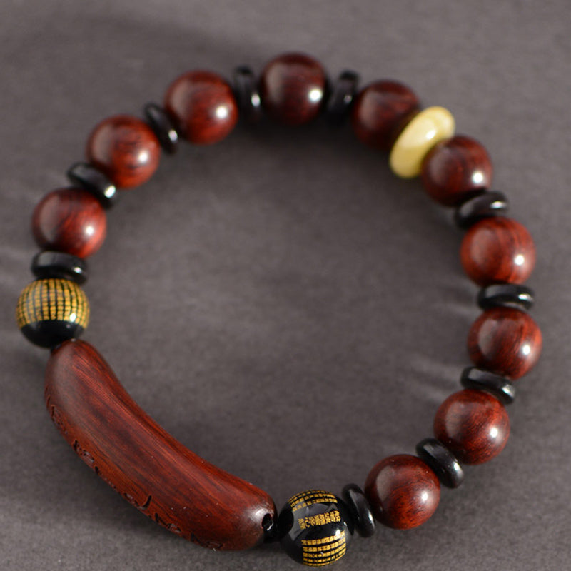 Wear FengShui Small Leaf Red Sandalwood Om Mani Padme Hum Engraved Protection Bracelet