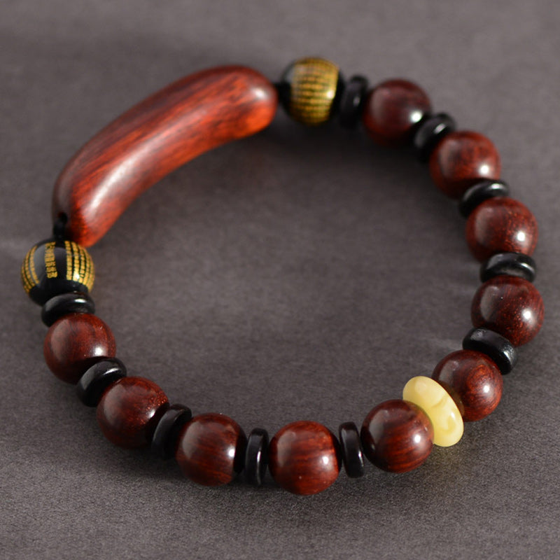 Wear FengShui Small Leaf Red Sandalwood Om Mani Padme Hum Engraved Protection Bracelet