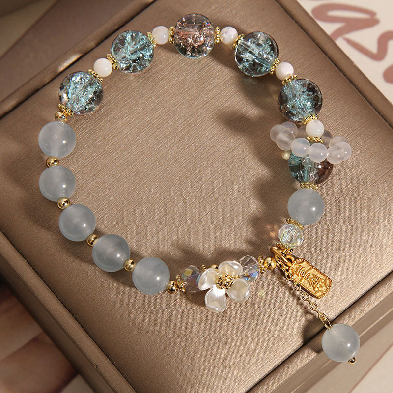 Wear FengShui Natural Blue Crystal Amethyst Chalcedony Flower Healing Bracelet