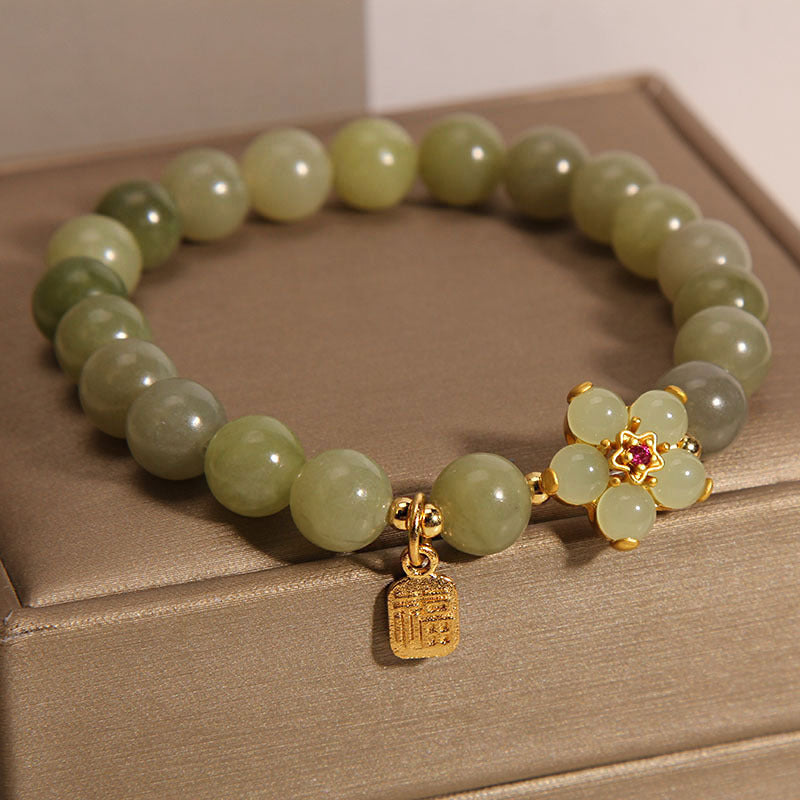 Wear FengShui "Hoping for Peace and Blooming Joy" Green Jade Bracelet Includes Gift Message Card