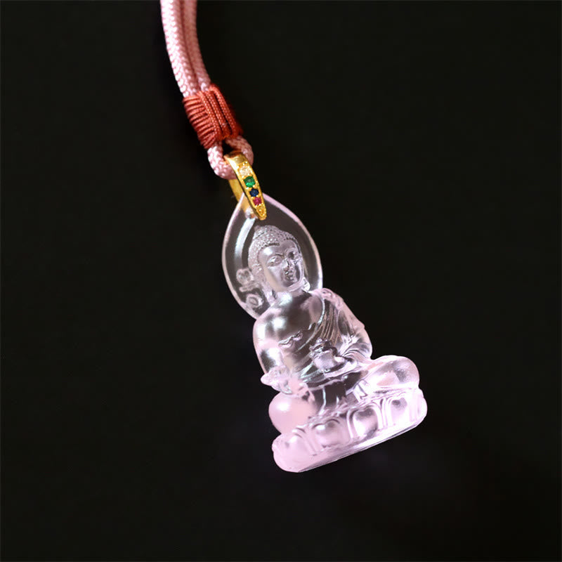Wear FengShui Blue Tathagata Buddha Medicine Buddha Liuli Crystal Serenity Amulet Necklace Pendant