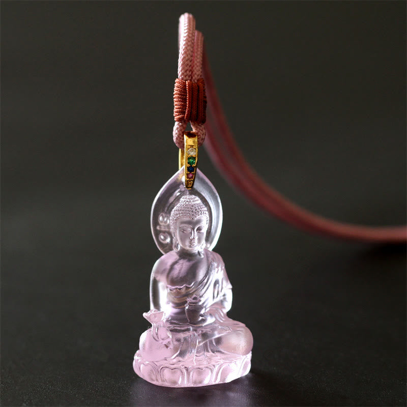 Wear FengShui Blue Tathagata Buddha Medicine Buddha Liuli Crystal Serenity Amulet Necklace Pendant